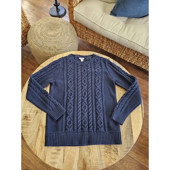 L.L Bean Double L Women's Cableknit Sweater Size S Navy Blue - Picture 5 of 8